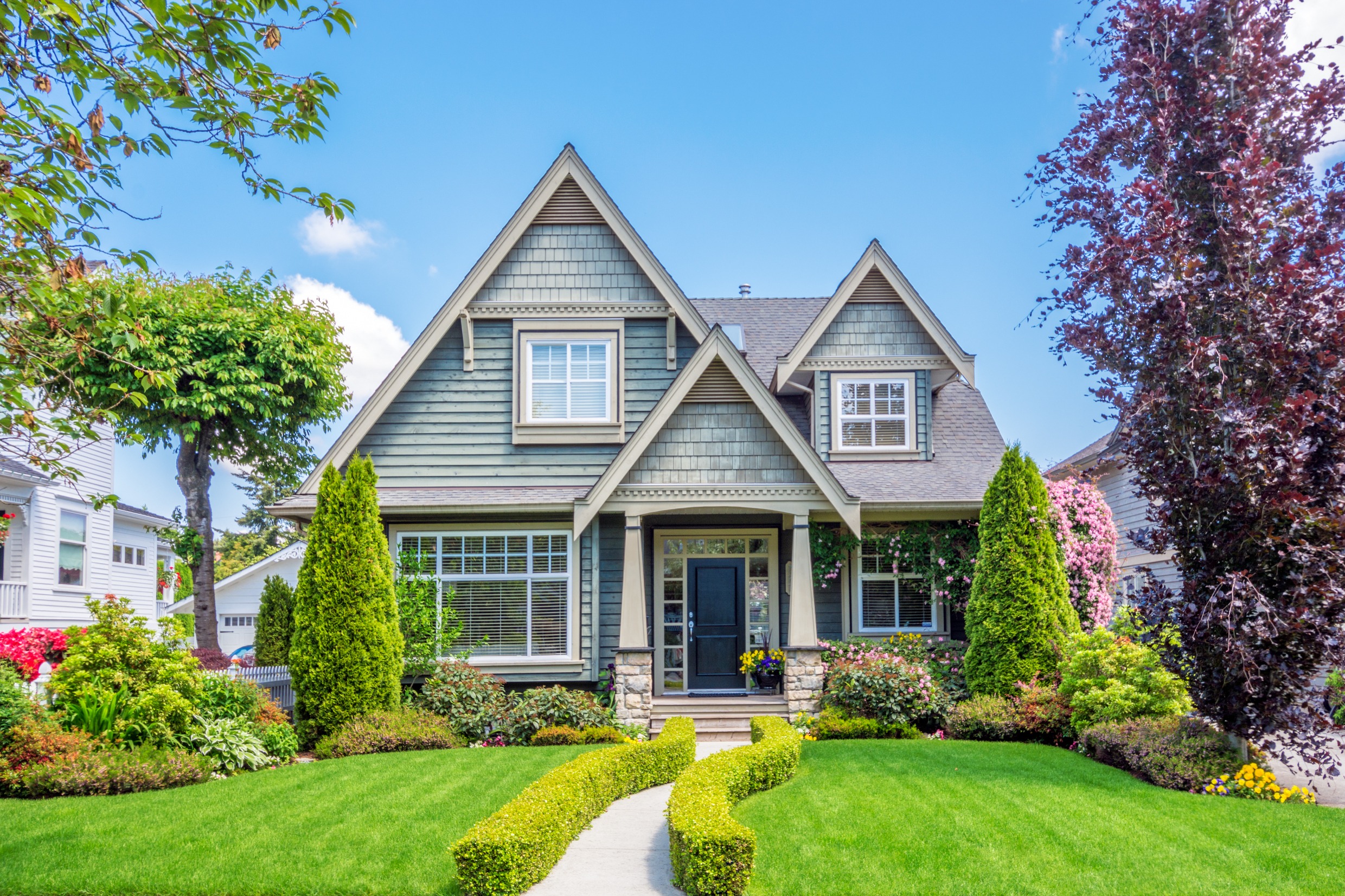 Cozy house with beautiful landscaping