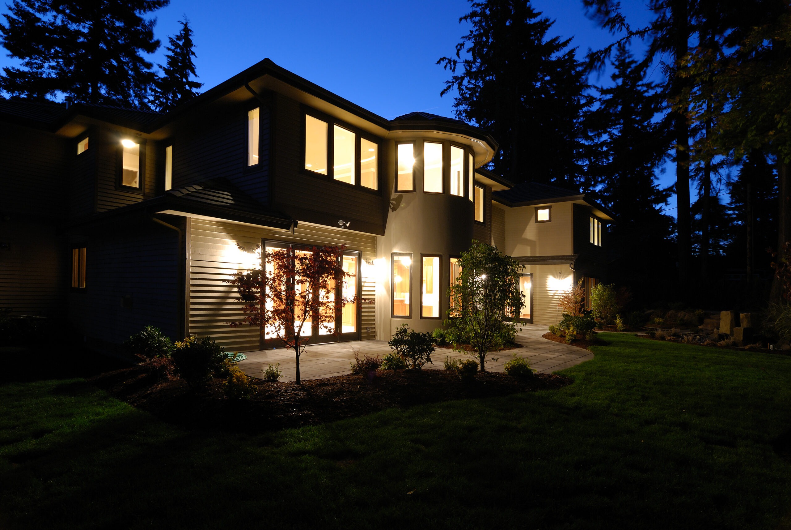 House at Night with lights on